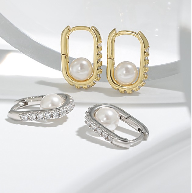 Pearl Hoop Earrings For Women 925 Sterling Silver Girl Pearl Earrings Wedding Fashion Jewelry Gifts OEM/ODM