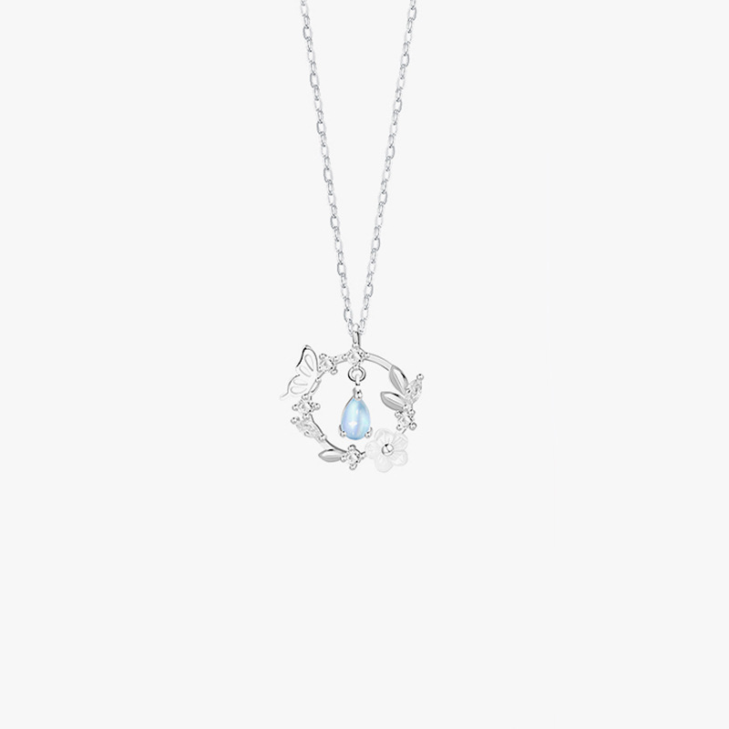 S925 Sterling Silver Butterfly Moonstone Necklace Female Delicate Silver Jewelry Jewelry Manufacturers