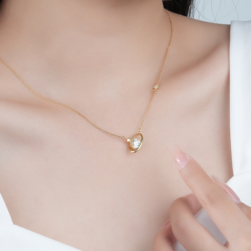 S925 Sterling Silver Dream By Dream Star River Planet Collarbone Chain Jewelry