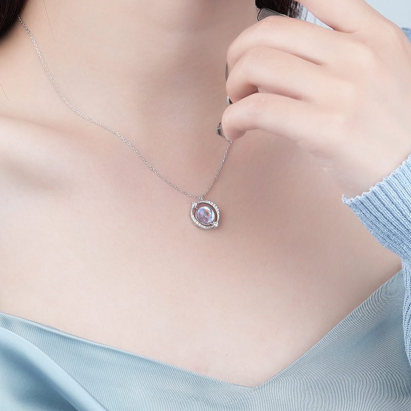 Aurora Flip Necklace Women S925 Sterling Silver Collarbone Chain Illusion Stone Pendant Best Women'S Necklace