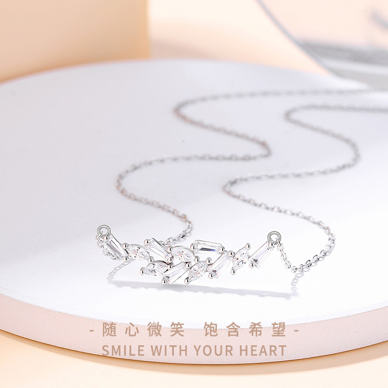 Spike Heart Smile Necklace Women S925 Sterling Silver Micro-Set White Gold Pendant Clasp Chain