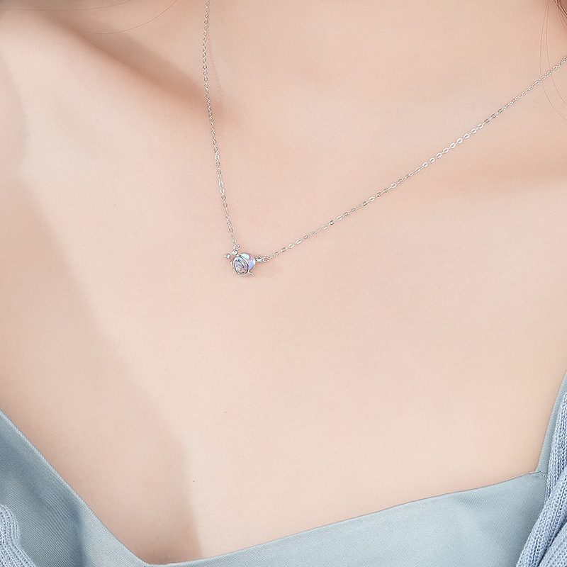 S925 Sterling Silver Cute Little Snail Illusion Color Stone Clasp Chain Holiday Gift
