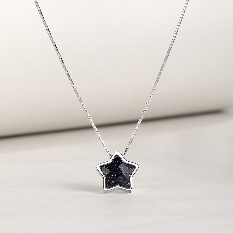 S925 Sterling Silver Necklace Female Pentagram Necklace Fashion Alabaster Star Earrings Set