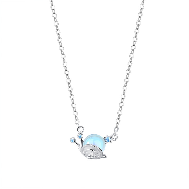 S925 Sterling Silver Cute Little Snail Illusion Color Stone Clasp Chain Holiday Gift