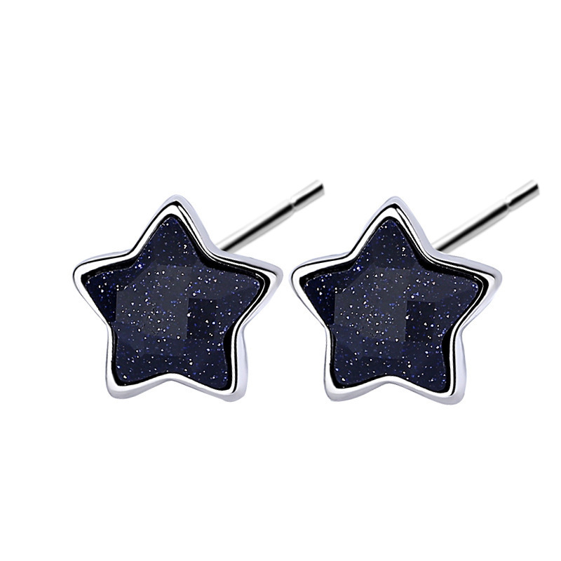 S925 Sterling Silver Necklace Female Pentagram Necklace Fashion Alabaster Star Earrings Set