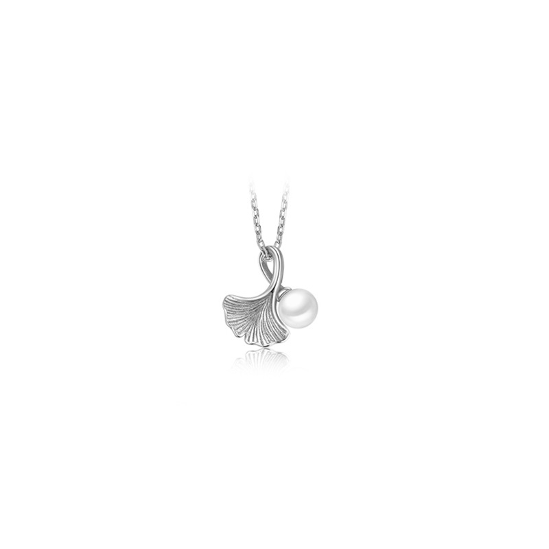 S925 Sterling Silver Pearl Fan Leaf Necklace Women Delicate Silver Jewelry