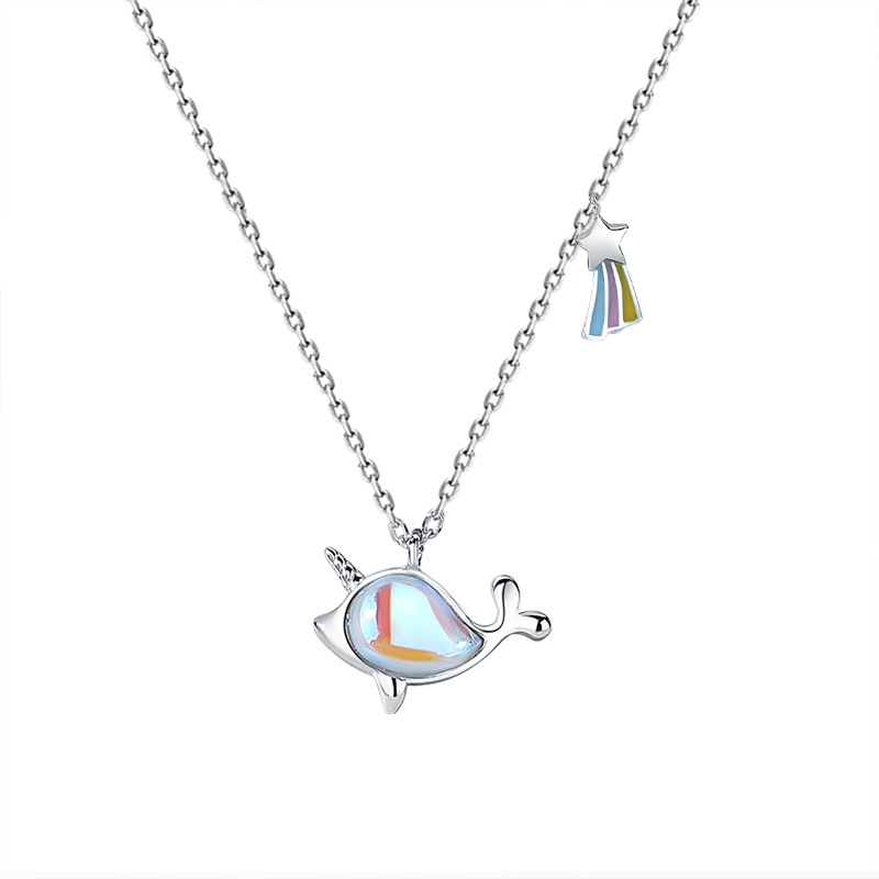 Narwhal Necklace S925 Sterling Silver Moonstone Drip Pendant Collarbone Chain Valentine'S Day Gift