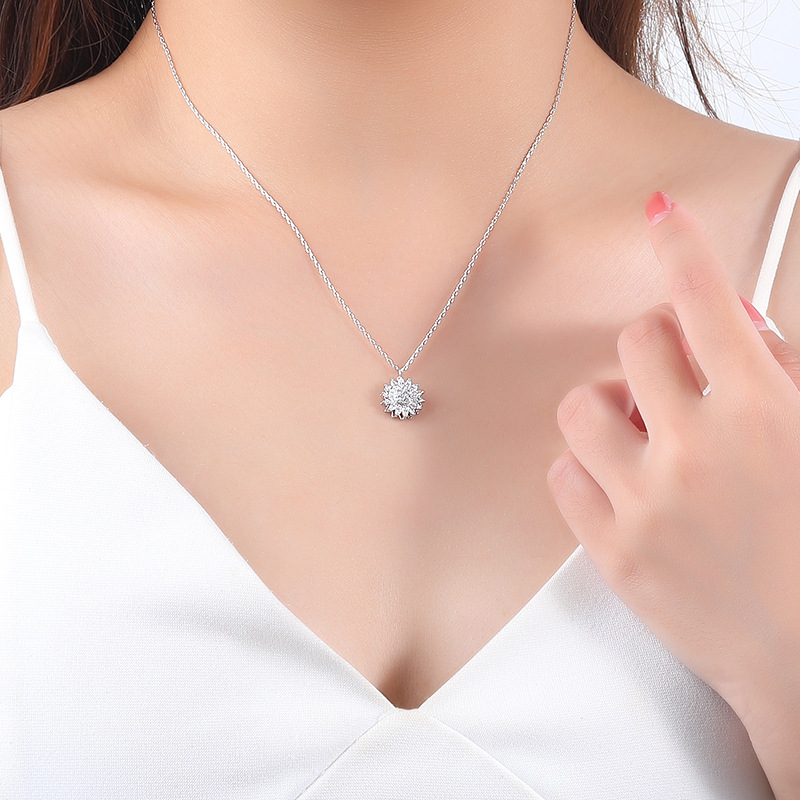 Sunflower S925 Sterling Silver Necklace Female Rotatable Sunflower Collarbone Chain