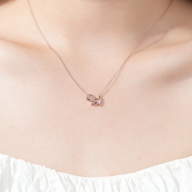 Pink Mother-Of-Pearl Necklace S925 Sterling Silver Rose Gold Micro-Set Dog Necklace