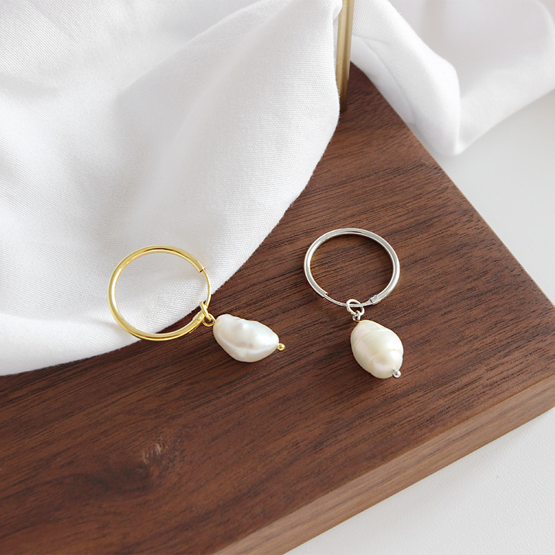 Silver Pearl Hoop Earrings Personality Accessories Pearl Earrings Women's OEM/ODM