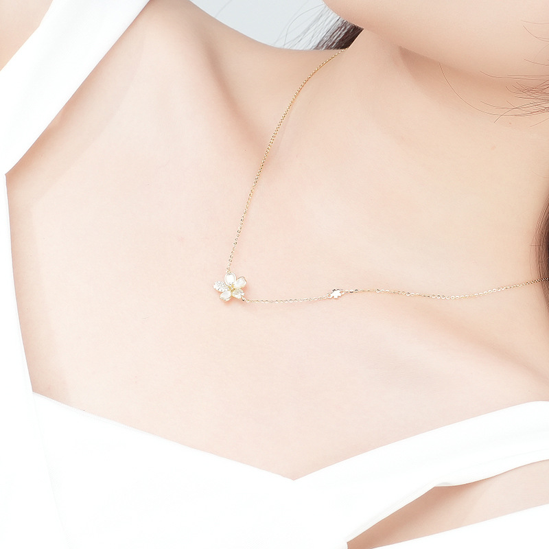 Flower Necklace Women S925 Sterling Silver Fresh Inlaid White Shell Pendant Collarbone Chain
