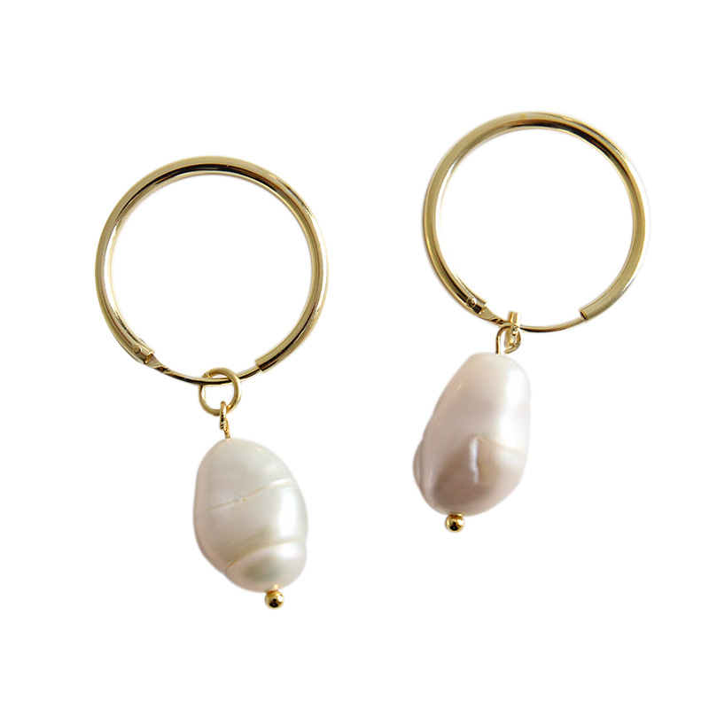 Silver Pearl Hoop Earrings Personality Accessories Pearl Earrings Women's OEM/ODM