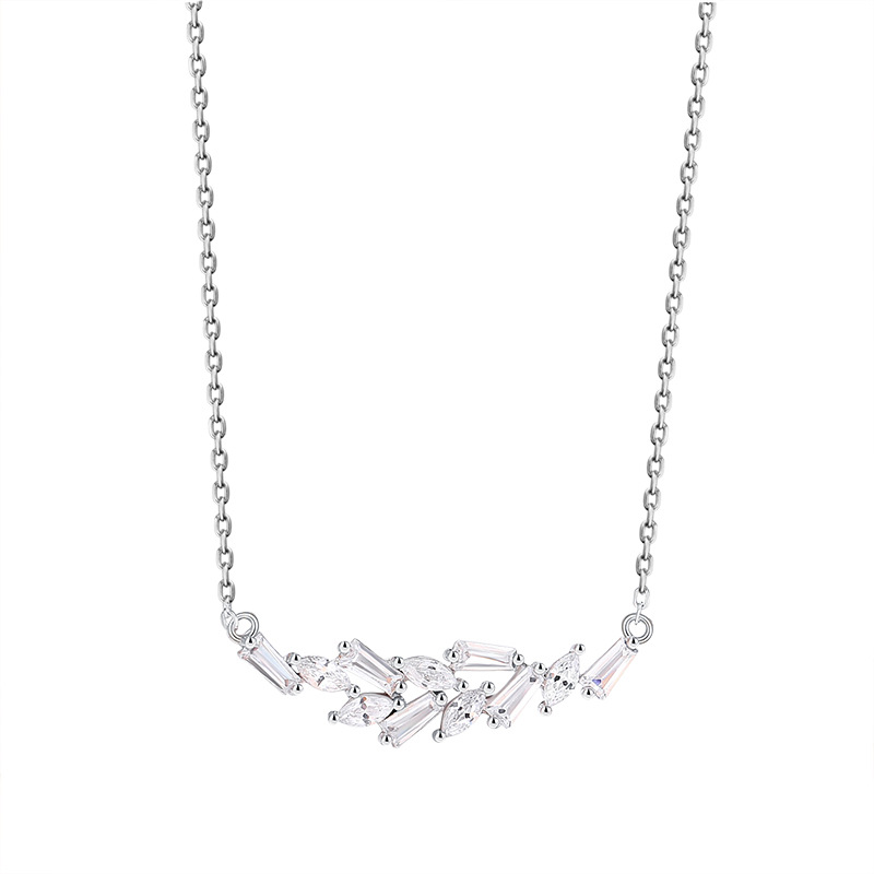 Spike Heart Smile Necklace Women S925 Sterling Silver Micro-Set White Gold Pendant Clasp Chain