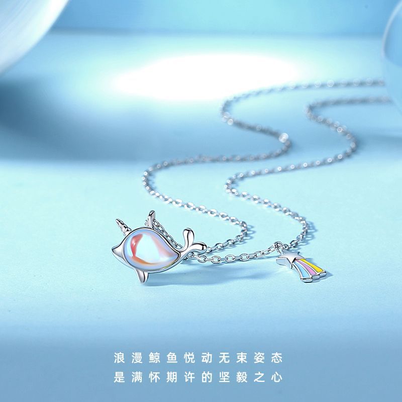 Narwhal Necklace S925 Sterling Silver Moonstone Drip Pendant Collarbone Chain Valentine'S Day Gift