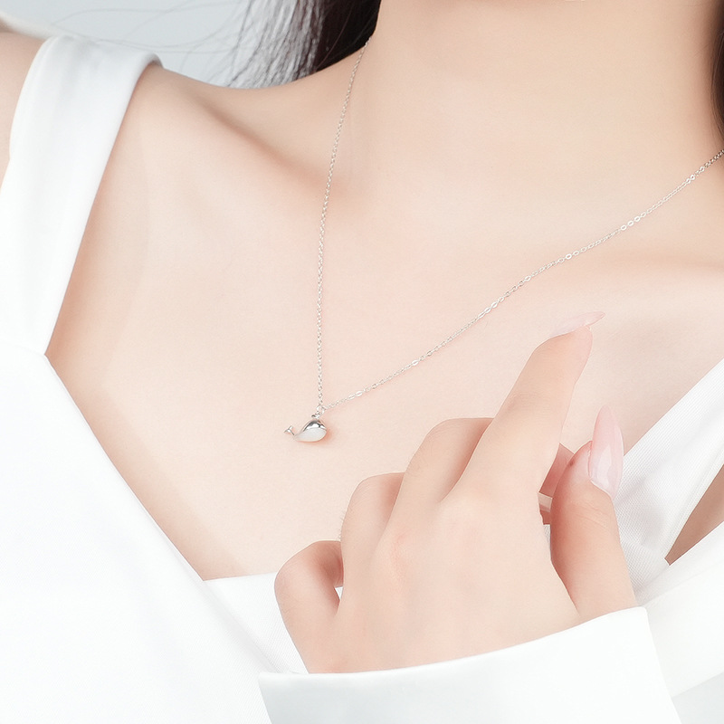Whale Born With You Necklace Female S925 Sterling Silver Simple Rose Gold Pendant Collarbone Chain
