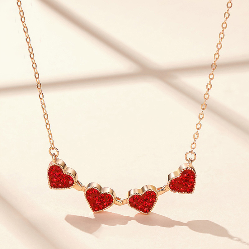 S925 Sterling Silver Four-Leaf Clover Necklace Double Wear Love Blue And Red Diamond Pendant Collarbone Chain