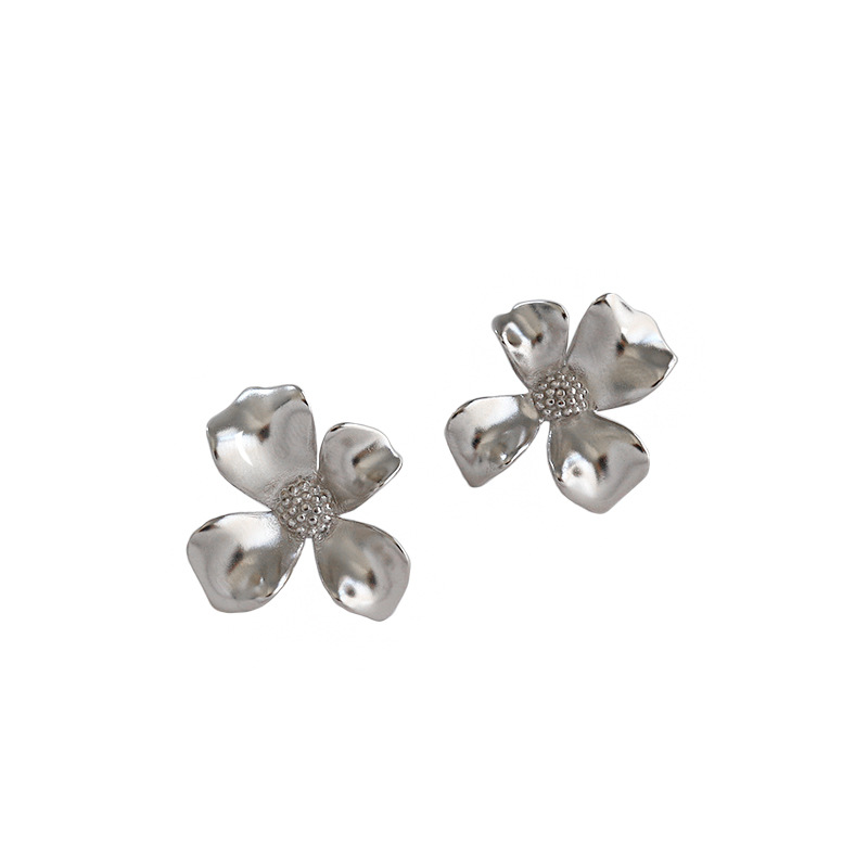 Silver Flower Stud Earrings Personality Accessories Silver Stud Earrings Women's OEM/ODM pendientes grandes fiesta