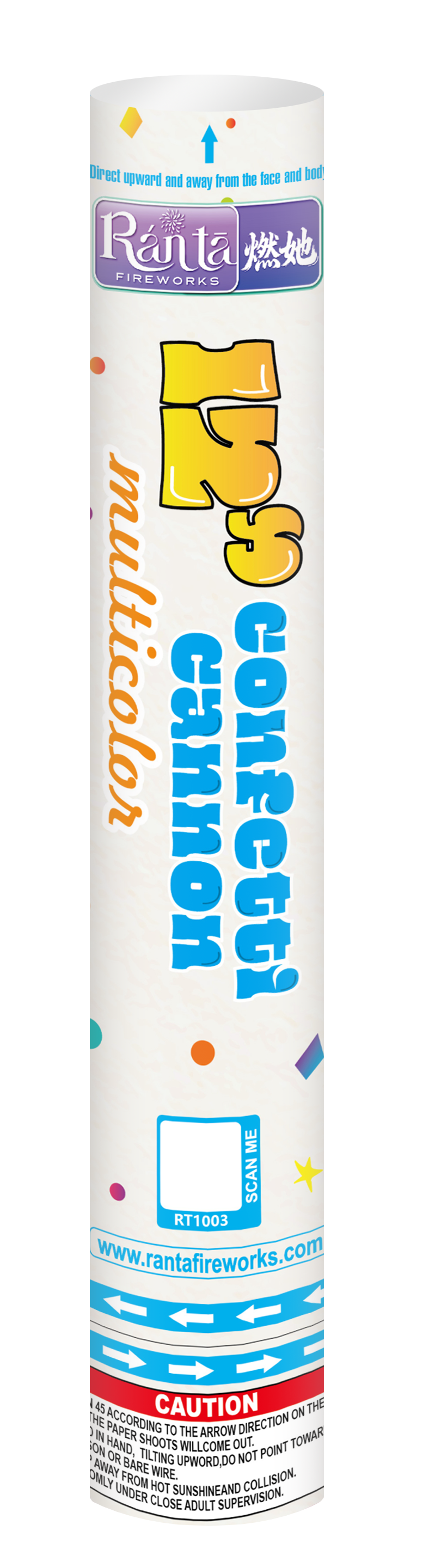 12 inch multi color confetti RT1003 Confetti Cannon from Ranta Fireworks