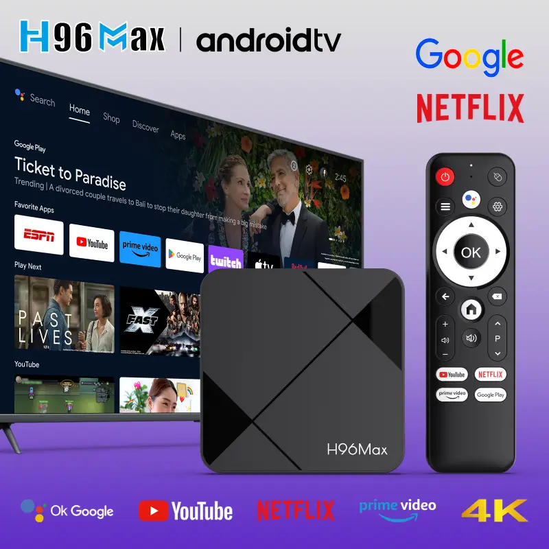 H96 Max RK3518 Android TV Box with logo displayed on clean white background