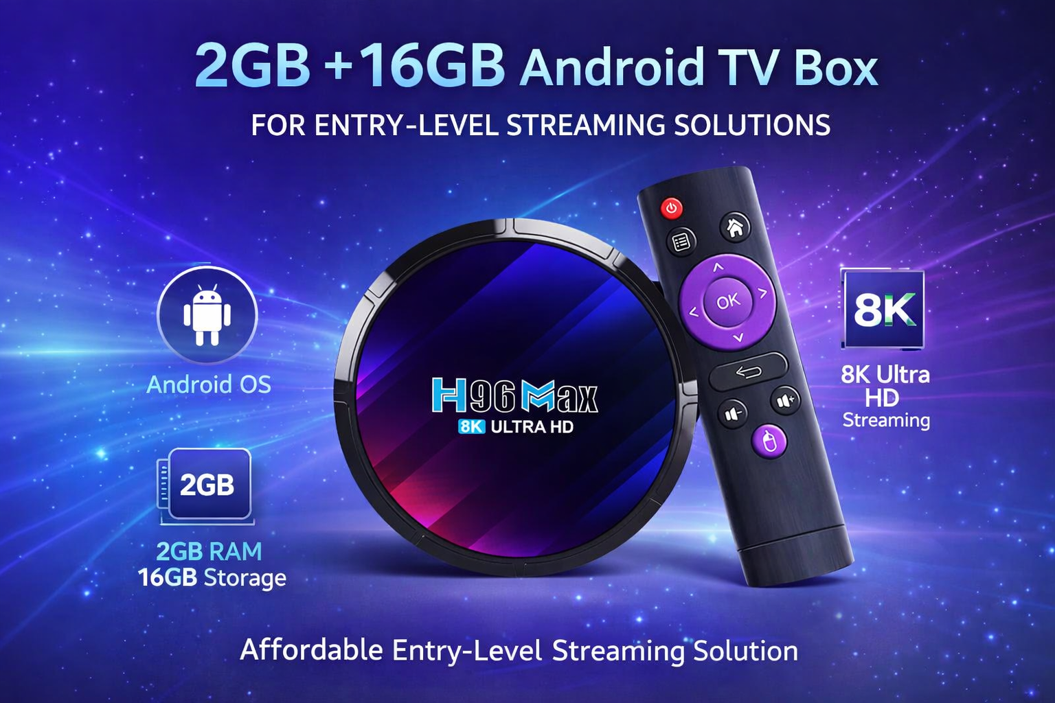 2GB 16GB Android TV Box for entry-level streaming solutions