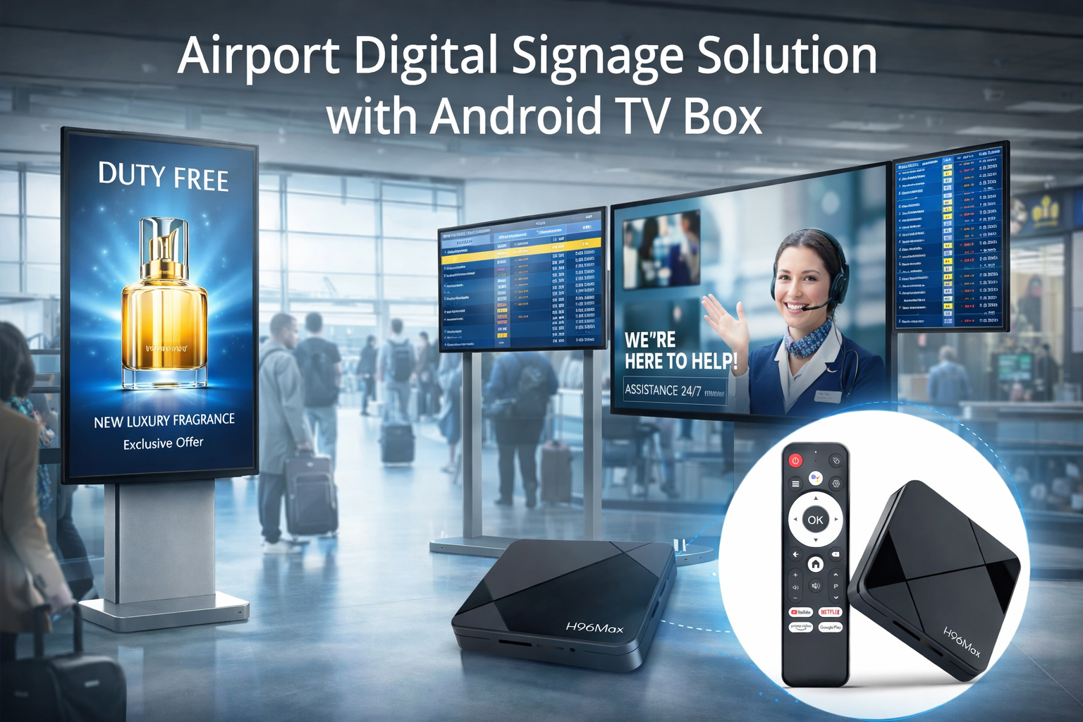 Airport digital signage solution with Android TV box