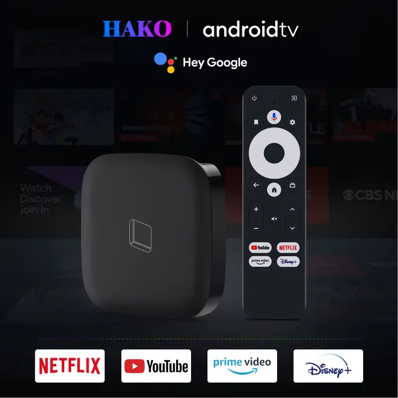 Hako Pro TV Box with voice remote and Google certification label