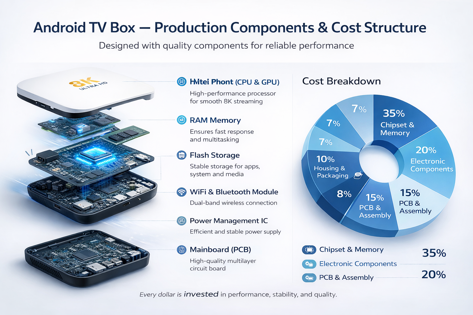 Android TV box production components and pricing structure