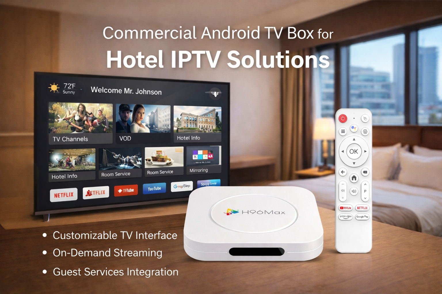 Commercial Android TV box for hotel IPTV solution