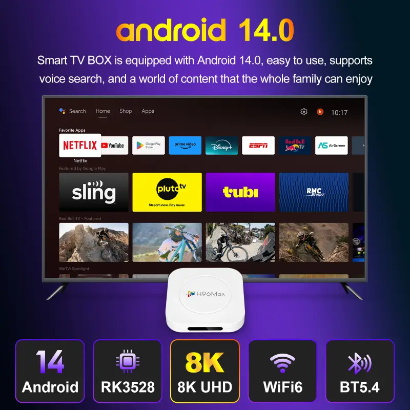 Custom branded packaging for H96 Max M1 PLUS Android TV Box displayed on table