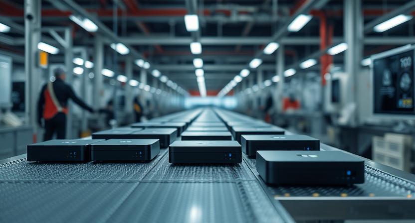 4K TV box production line in modern factory