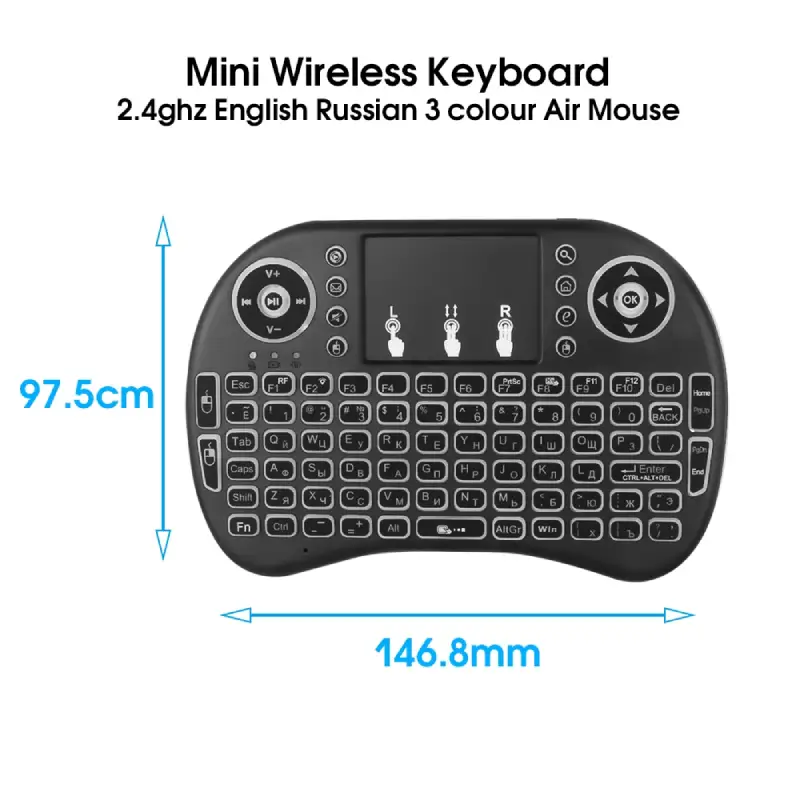 Compact i8 Mini Keyboard showing full length and width