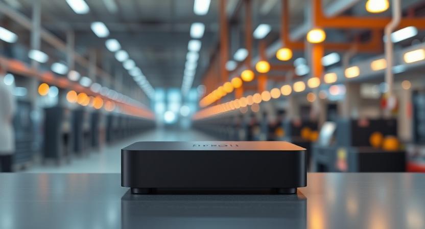 Android 15 TV box glowing on sleek surface