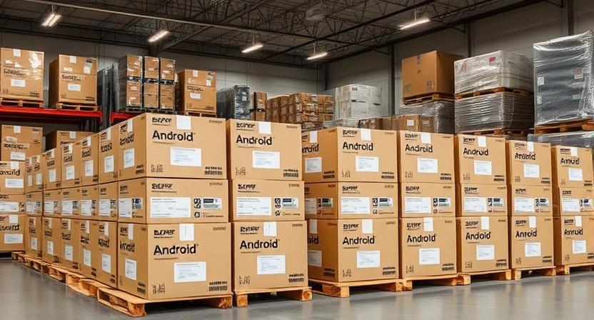 Android TV box shipment cartons prepared in warehouse