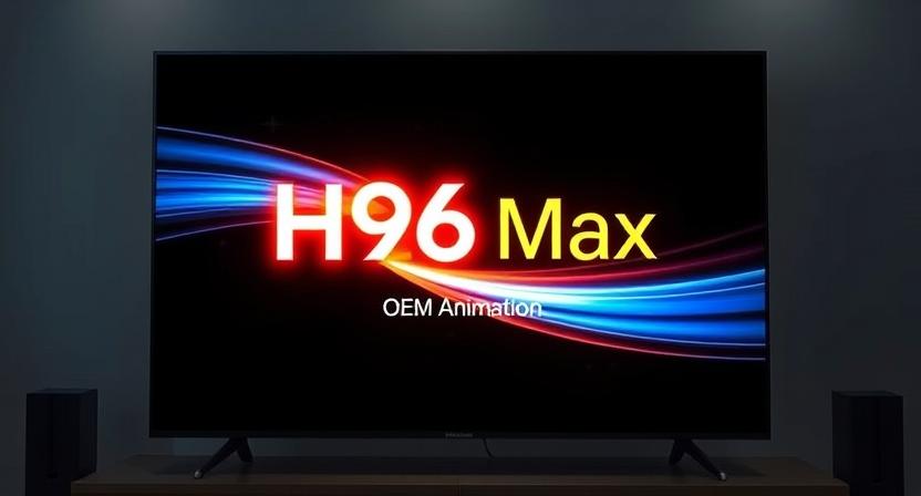 Android TV box startup screen with custom brand logo animation