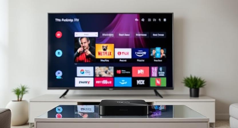Android TV box user interface with popular streaming apps