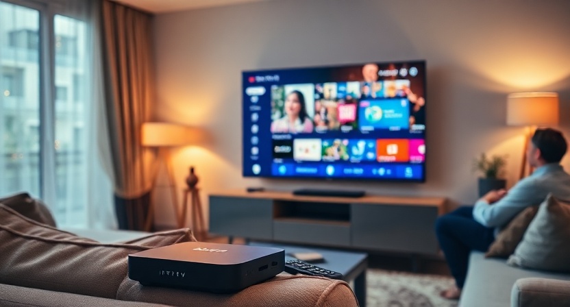 Branded IPTV service using customized Android TV box in a living room setup