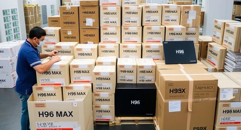 Bulk OEM Android TV boxes with logo being packed for shipment
