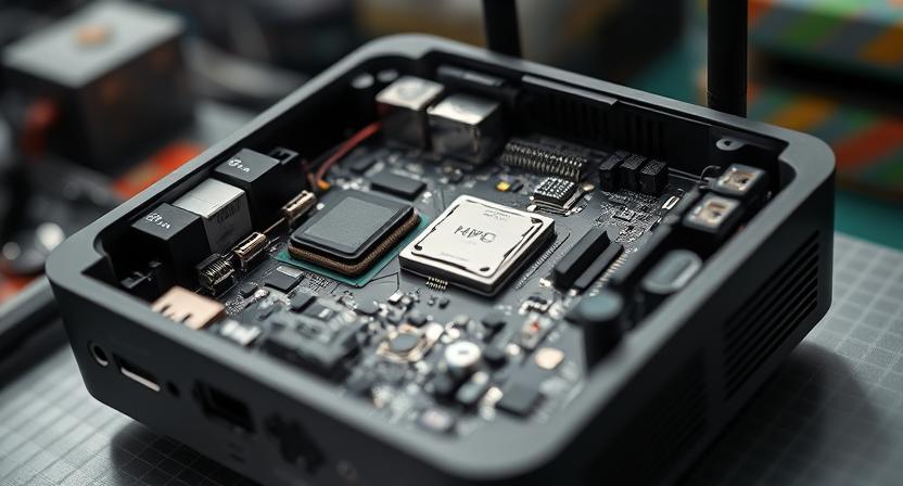 Close-up of H96 Max TV Box showcasing PCBA quality inside the casing