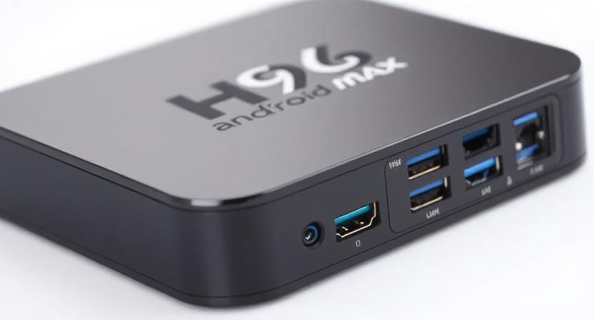 Close-up of Smart Android TV Box showing HDMI, USB, and LAN ports