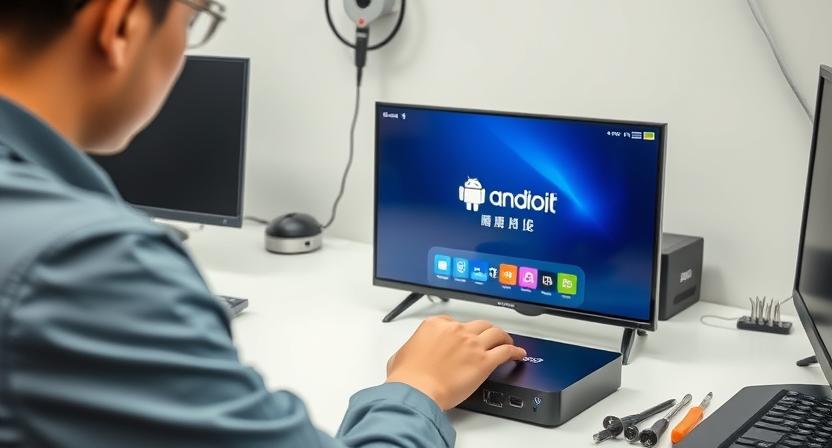 Customized Android TV box firmware with branded boot logo and launcher.