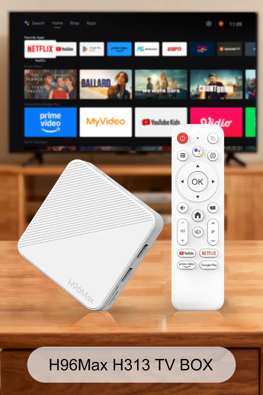 H96 Max H313 Android TV Box with Android 14, WiFi6, Bluetooth 5.0, and 4K UHD streaming