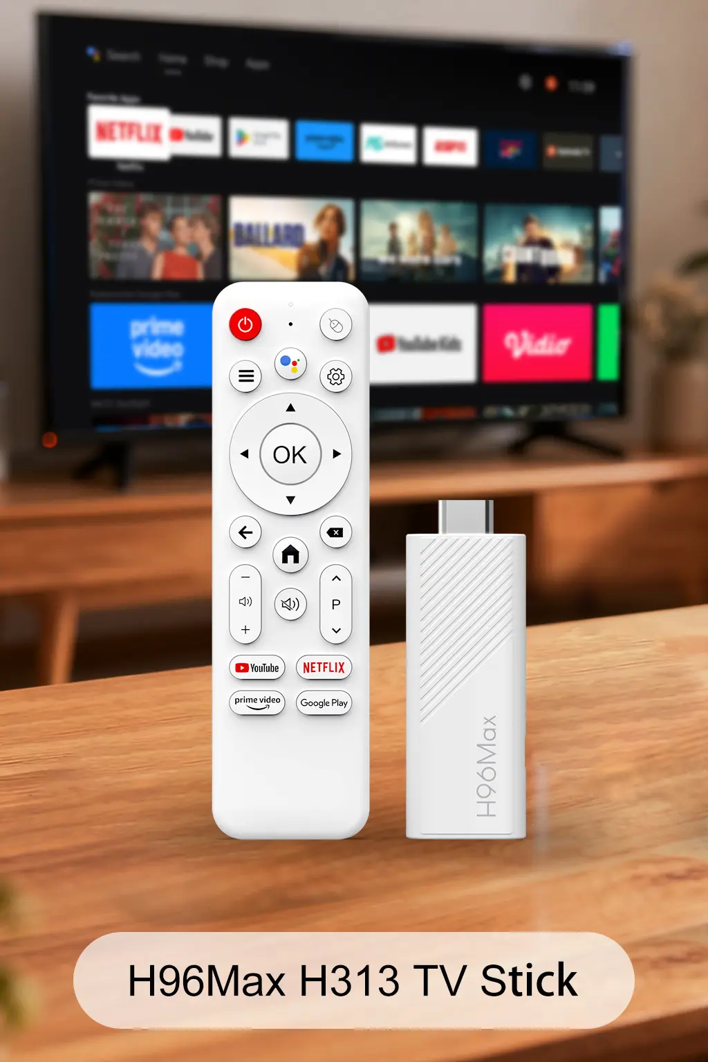 H96 Max H313 TV Stick with Android 14, WiFi6, Bluetooth 5.0, and 4K UHD streaming