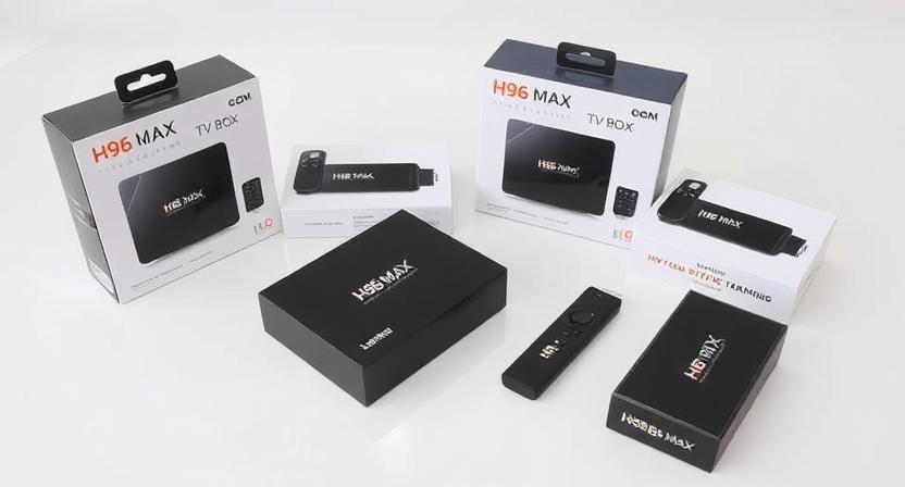 H96 Max TV Box and TV Stick displayed with OEM packaging