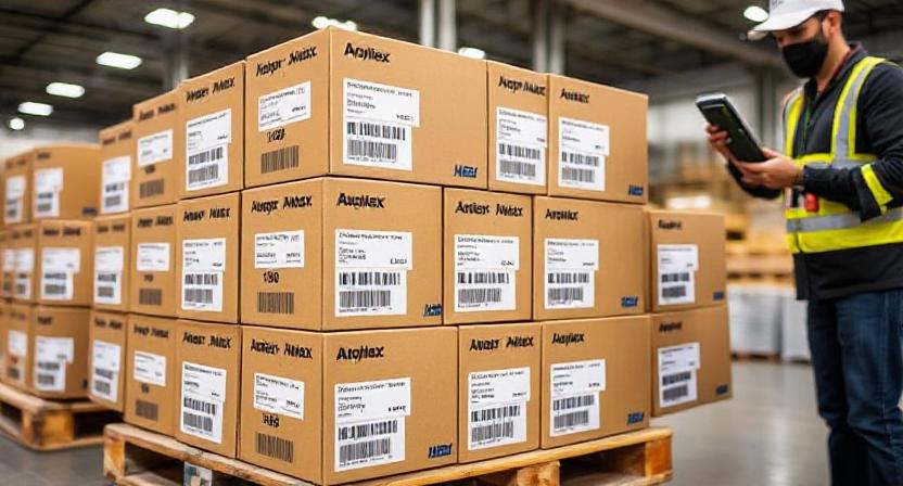 H96 Max TV boxes prepared for shipment with courier labels