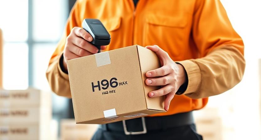 Courier scanning H96 Max sample box with tracking code