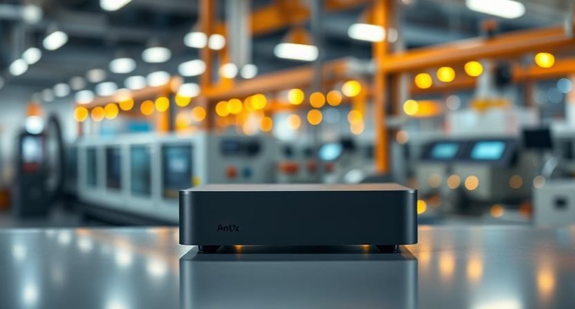 Modern Android 15 TV box with futuristic design