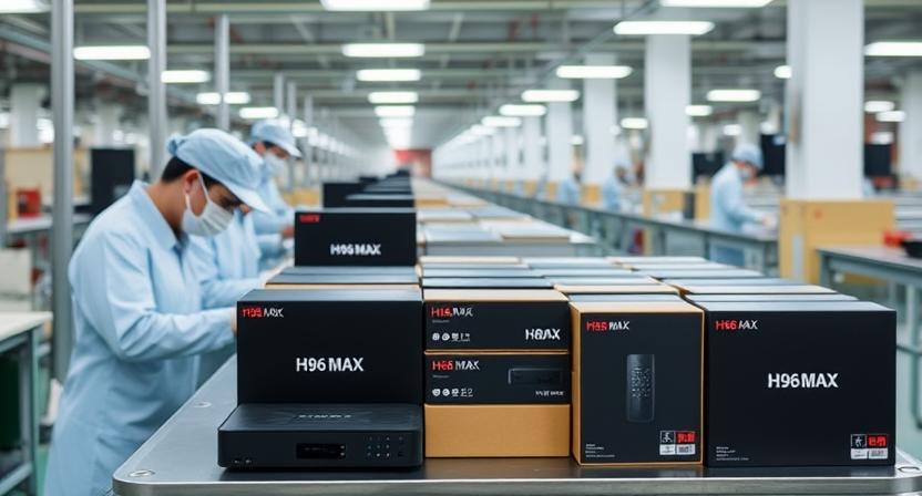 Modern Android TV box manufacturing factory with assembly line and quality control