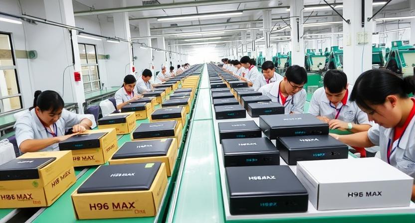 Modern H96 Max Android TV box factory with assembly lines