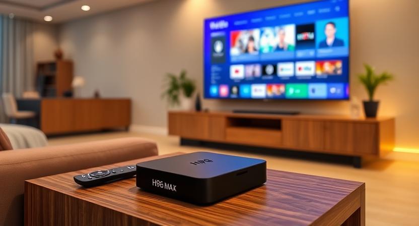 Modern H96 Max Android set top box connected to smart TV