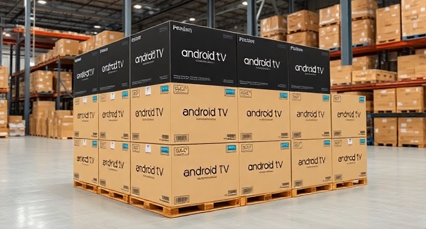 Multiple Android TV boxes with custom packaging ready for shipment